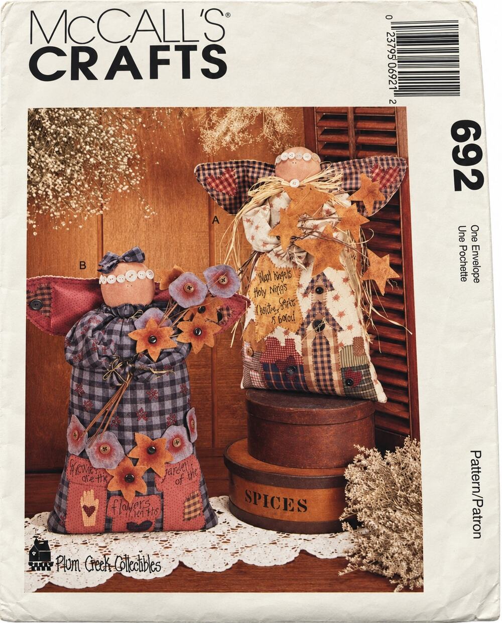 McCalls Pattern 692 Two 16" Folk Angel Doll Plum Creek Collectible Country Craft
